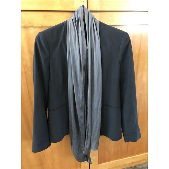 Rag & Bone Kato Silk Draped Scarf Blazer Women 10 Lined Buttons Black Pockets - Picture 3 of 15